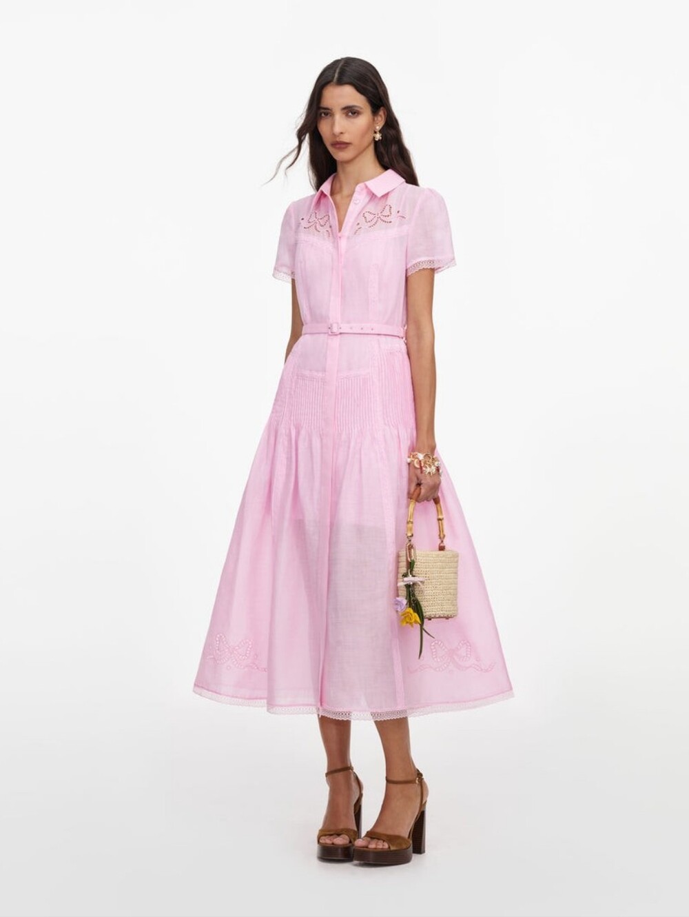 Self Portrait Pink Embroidered Midi Dress - Picture 2 of 16